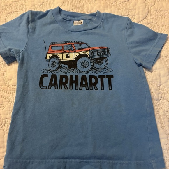 Carhart Boys 2T Blue Graphic Short Sleeve Truck On Chest With Logo Crewneck - Picture 1 of 5